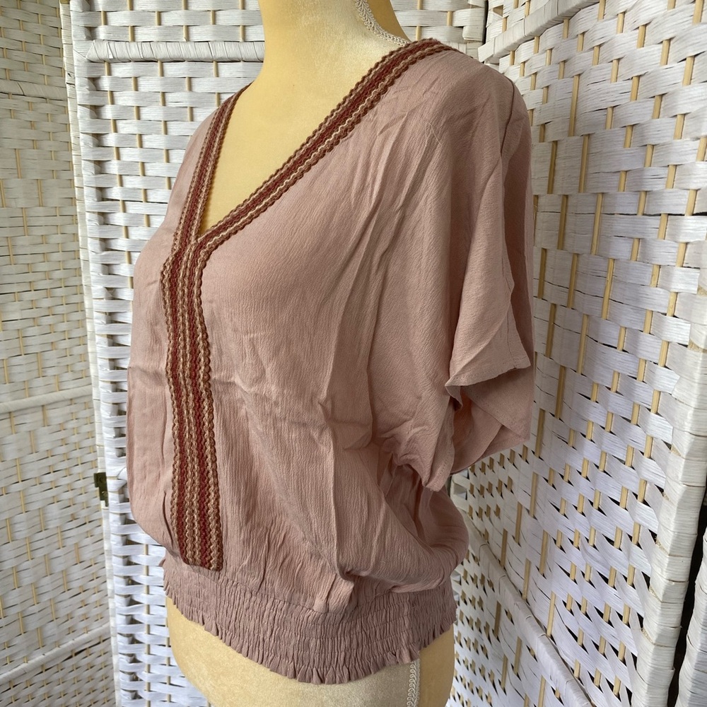 NWT Hem & Thread Meryl Zig Zag Trimmed Kimono Sleeve Top Bohemian Style Blouse - Picture 6 of 15